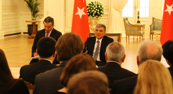 President Abdullah Gül addresses a 20-20 delegation at Çankaya Presidential Palace in Ankara. October 2012.